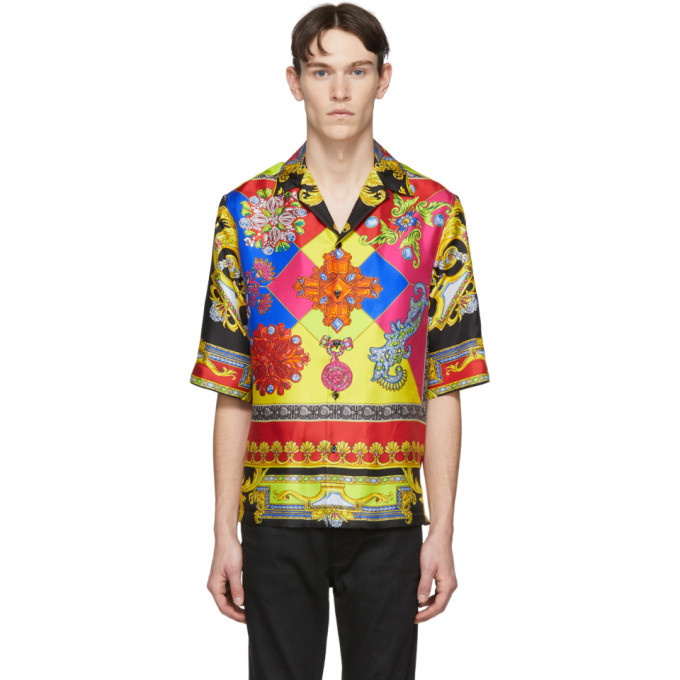 Photo: Versace Multicolor Silk Chain Jewelry Shirt