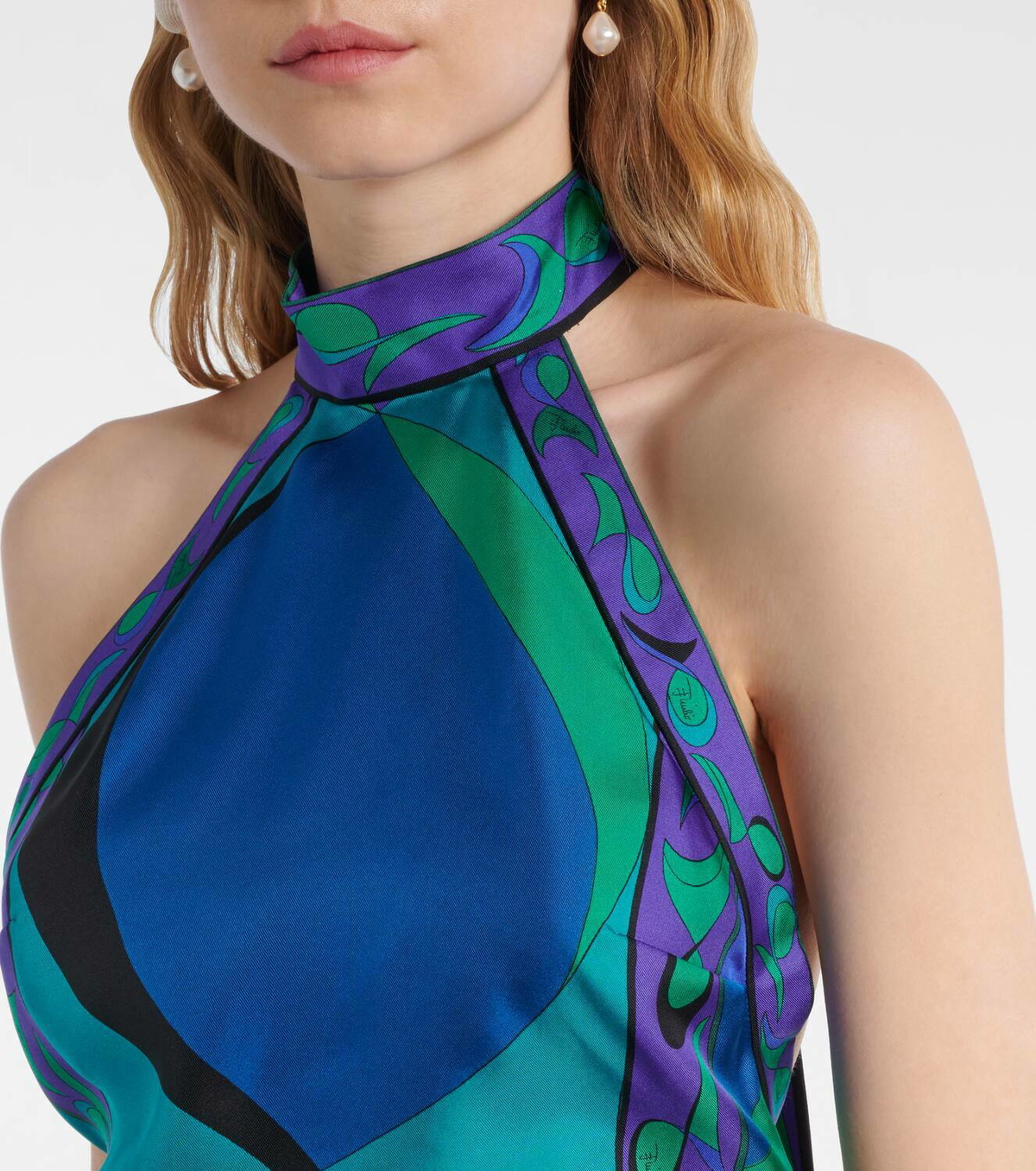 Pucci Cigni printed halterneck silk top