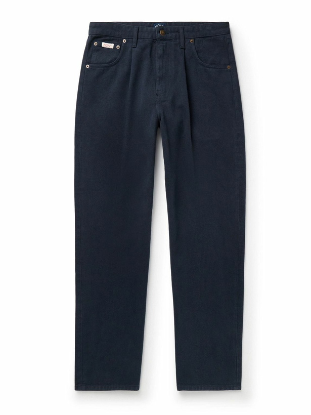 Photo: Noah - Straight-Leg Pleated Brushed Organic Cotton-Twill Trousers - Blue