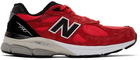 New Balance Red Made In USA 990v3 Low Sneakers