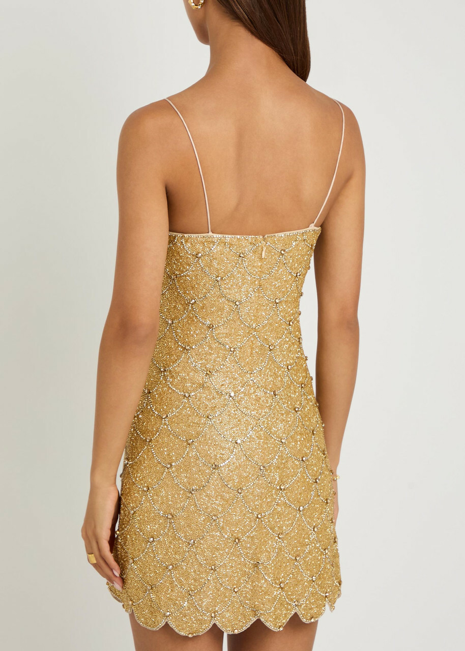 Alice + Olivia Nina Scalloped Embellished Mini Dress Gold