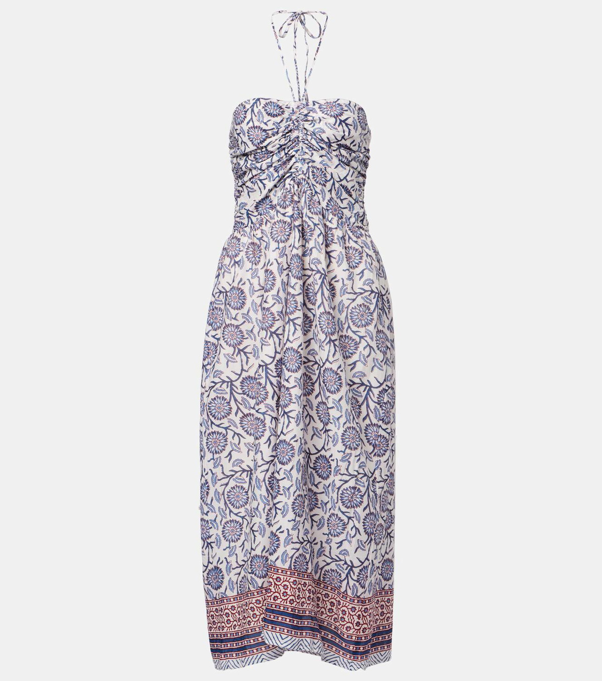 Velvet Floral ruched cotton midi dress