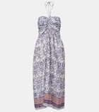 Velvet Floral ruched cotton midi dress