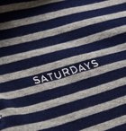 Saturdays NYC - Sanders Twill-Trimmed Logo-Embroidered Striped Cotton Polo Shirt - Blue