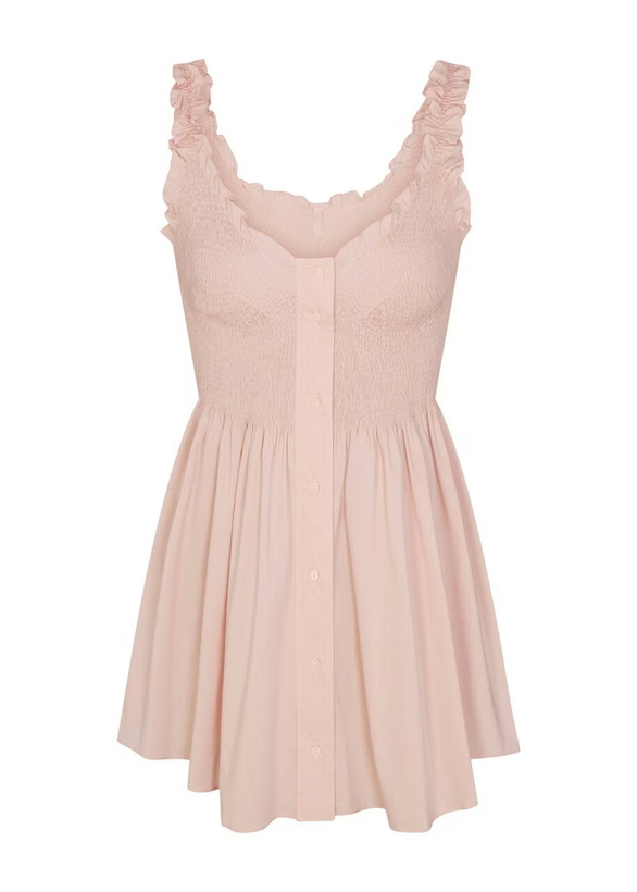 Photo: Skims Smocked Poplin Mini Dress Pink