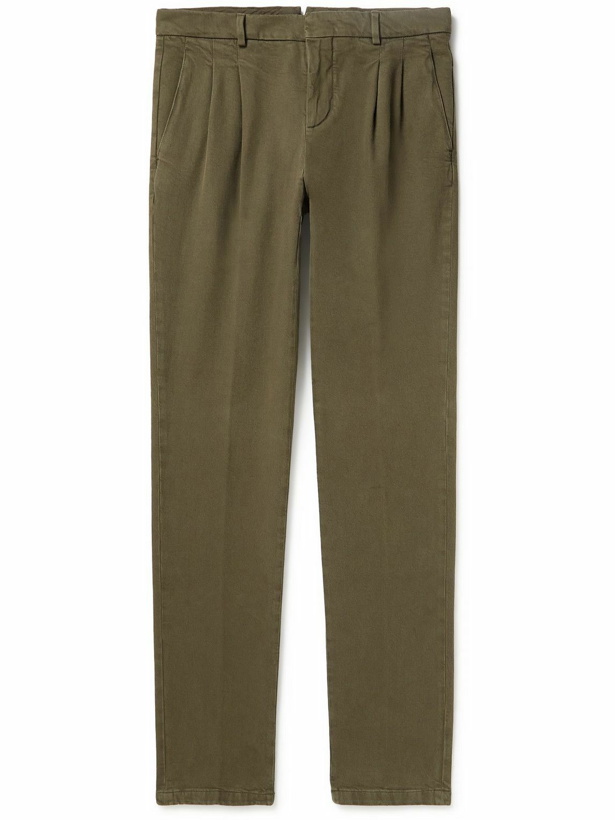 Photo: Loro Piana - Tapered Pleated Stretch Cotton-Twill Trousers - Green