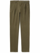 Loro Piana - Tapered Pleated Stretch Cotton-Twill Trousers - Green