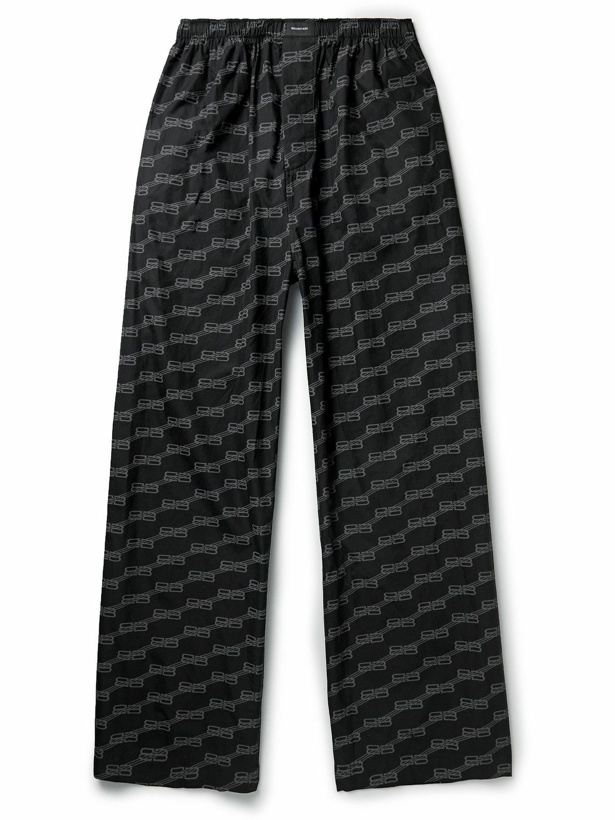 Photo: Balenciaga - Wide-Leg Logo-Print Cotton-Poplin Pyjama Trousers - Black