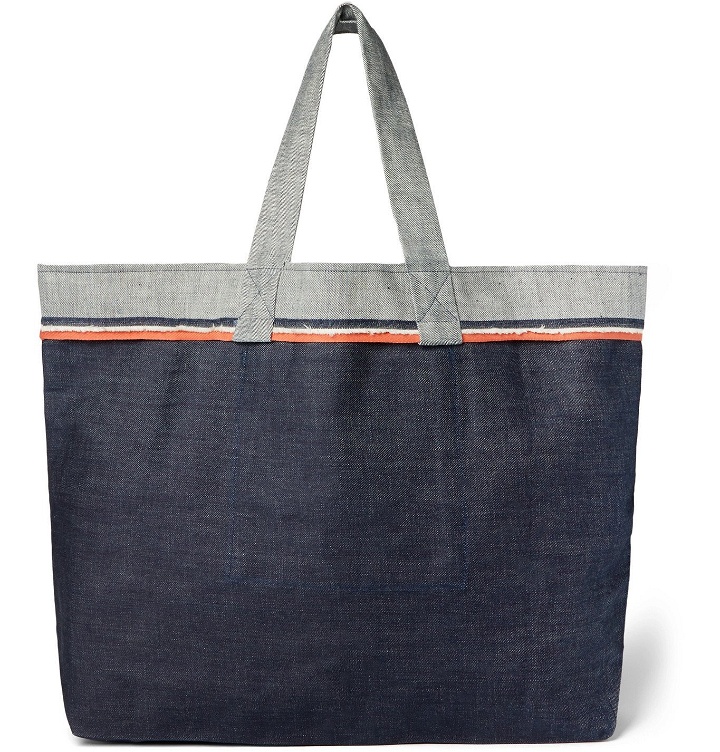 Photo: Cleverly Laundry - Twill-Trimmed Frayed Denim Tote - Blue