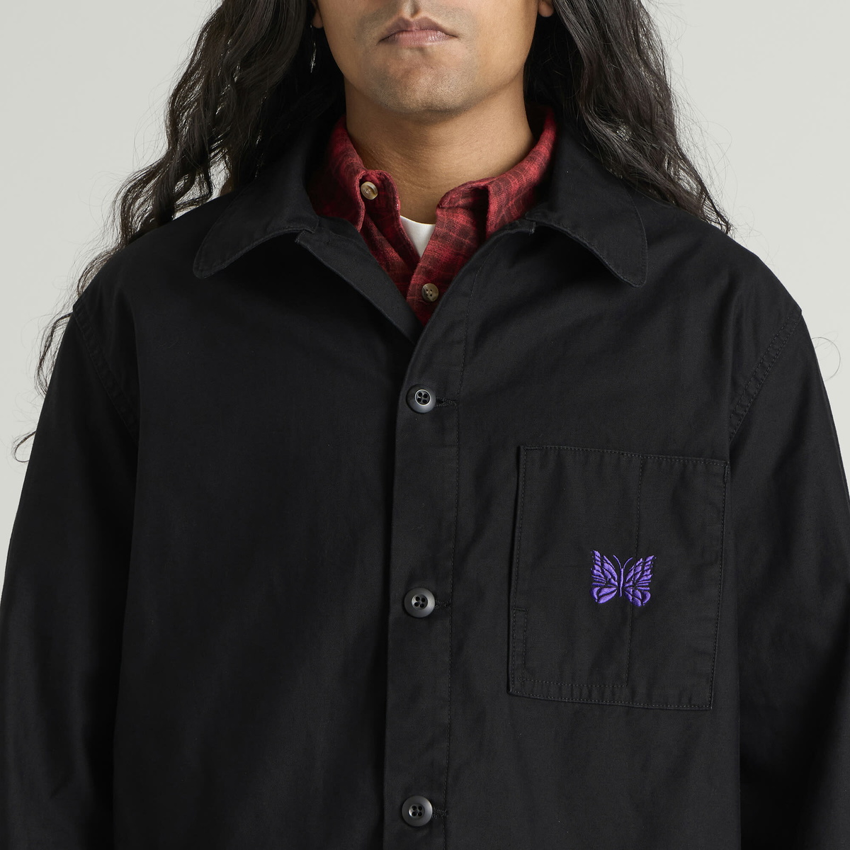 Needles Men's Reversed Sateen Coverall Jacket in Black Needles