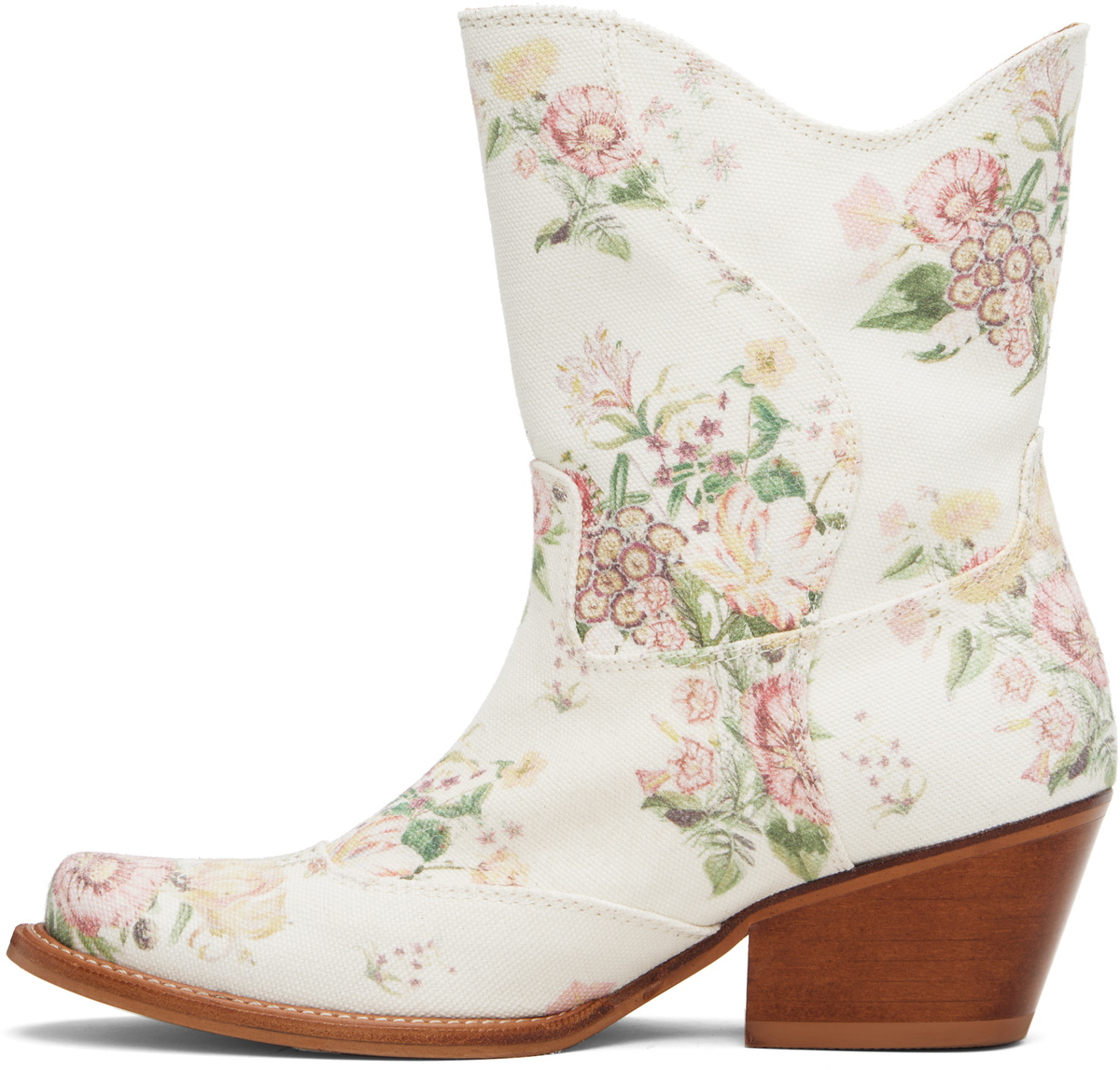 OPEN YY Off-White Floral Western Mid Calf Boots