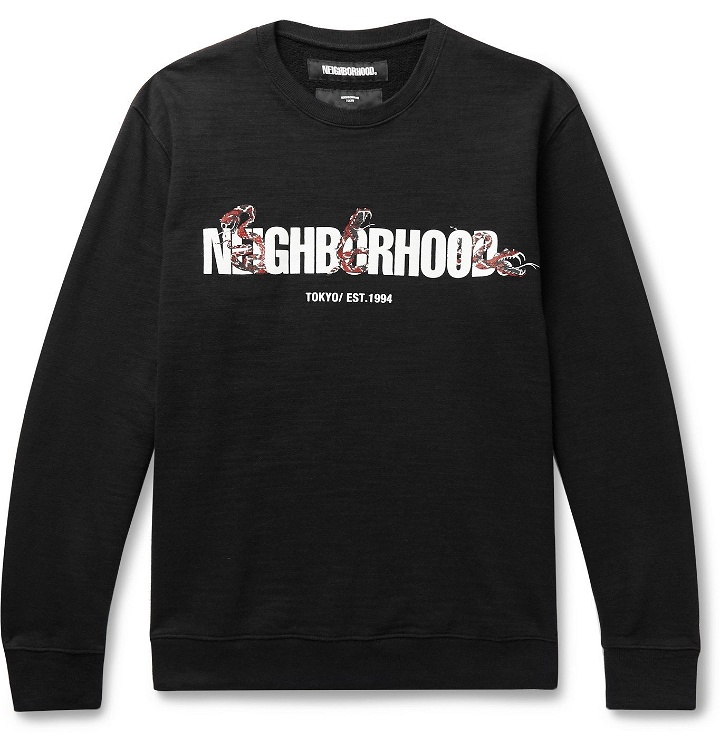 Photo: Neighborhood - Logo-Print Mélange Loopback Cotton-Jersey Sweatshirt - Black