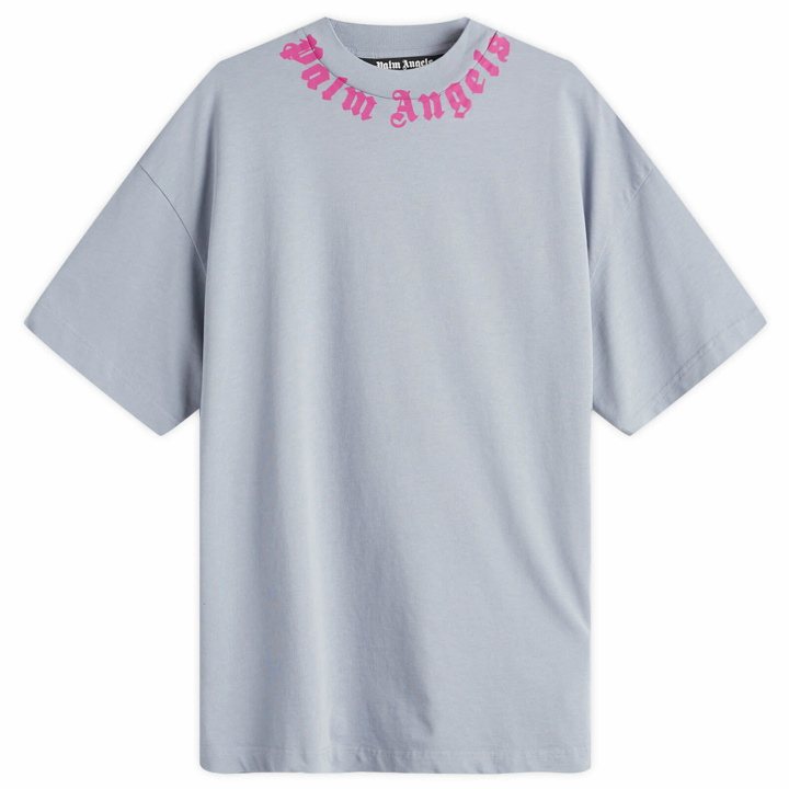 Photo: Palm Angels Men's Neck Logo T-Shirt in Grey