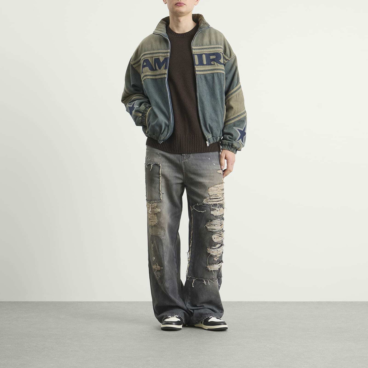 AMIRI Men's Sport Denim Track Jacket in Worn Slate Amiri