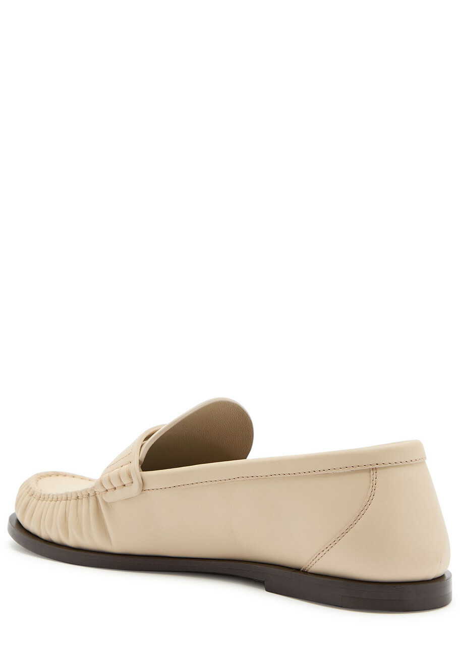 Saint Laurent Logo-plaque Leather Loafers Ivory