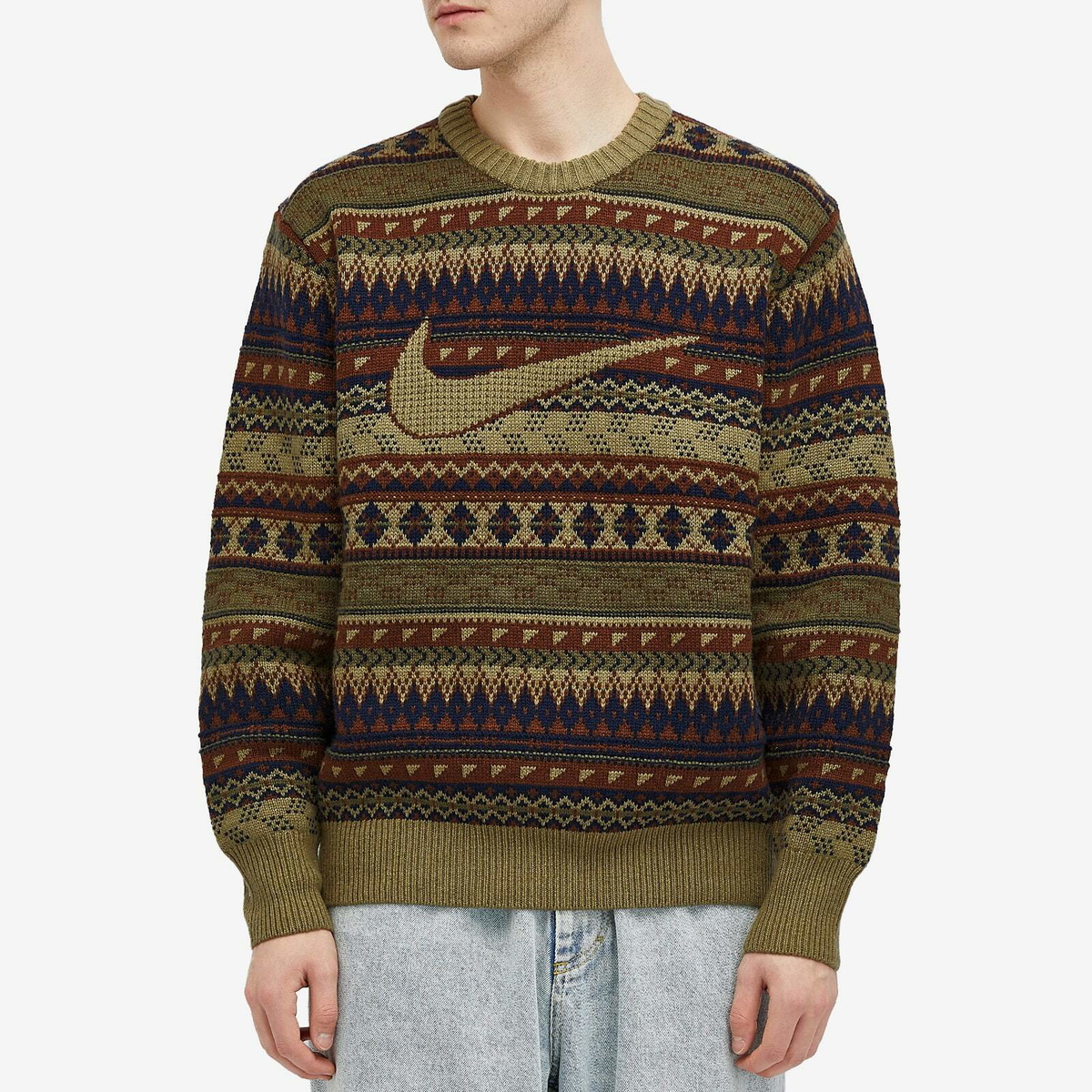 Nike Men's Apparel Life Fair Isle Sweater in Neutral Olive Nike