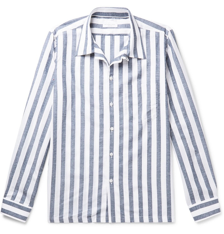 Photo: Richard James - Camp-Collar Striped Tencel, Cotton and Linen-Blend Shirt - Blue