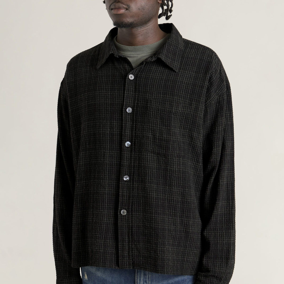 mfpen Men's Check Priority Shirt in Overdyed Black Check