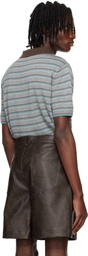 System Gray Striped Knitted Polo