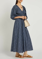 Matteau Printed Cotton-poplin Midi Dress Blue
