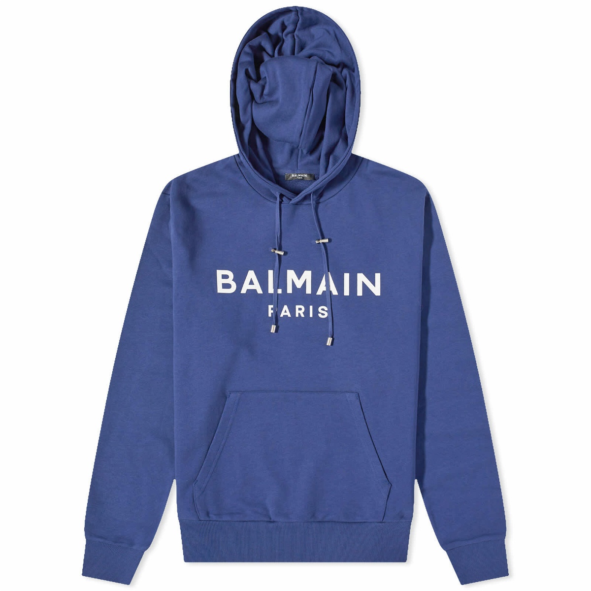 Balmain Men's Paris Logo Hoody in Blue/White Balmain