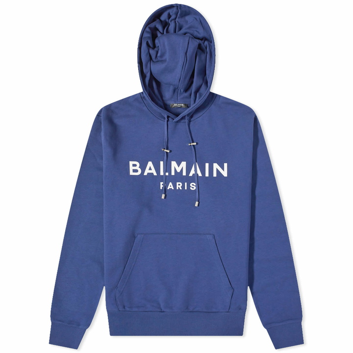 Photo: Balmain Men's Paris Logo Hoody in Blue/White