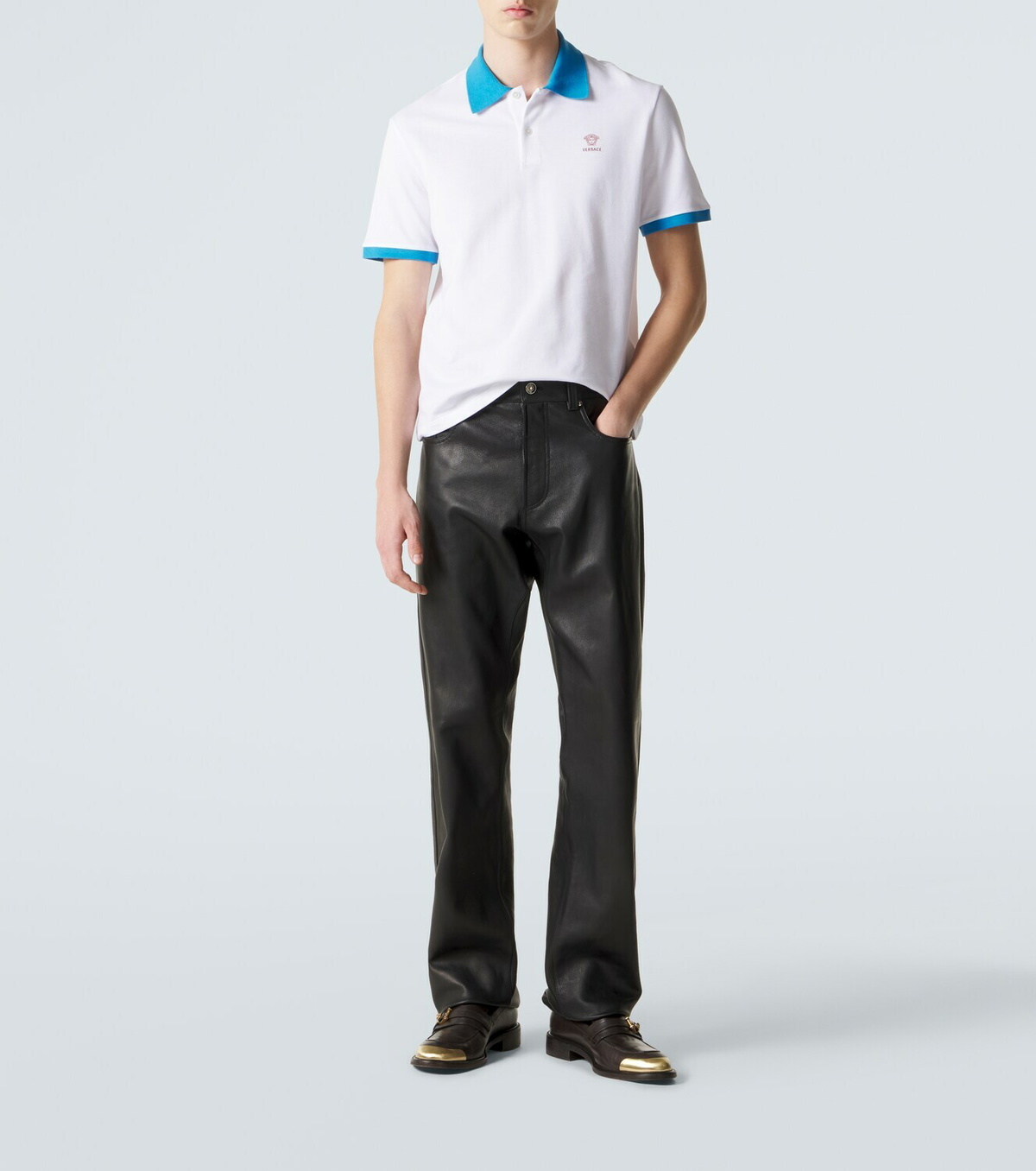 Versace Printed cotton piqué polo shirt