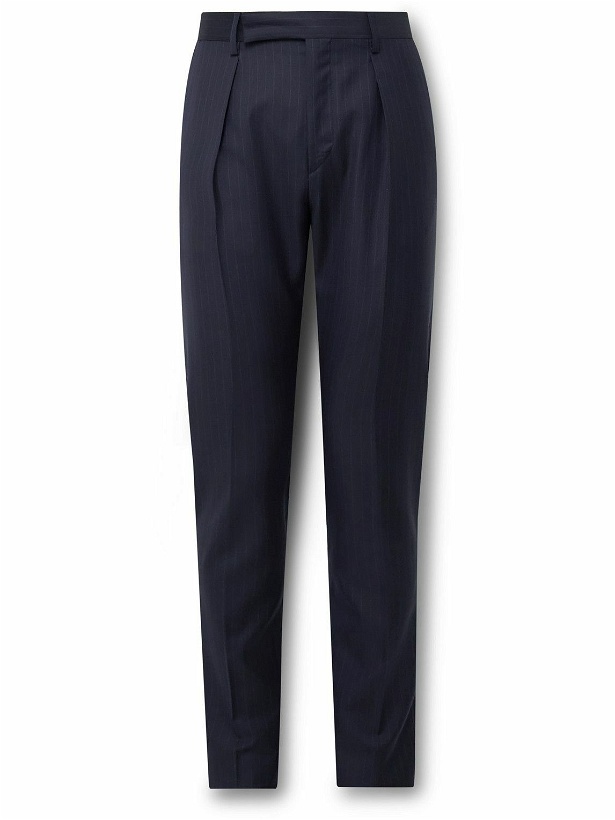 Photo: Paul Smith - Slim-Fit Straight-Leg Pleated Pinstriped Wool-Twill Suit Trousers - Blue
