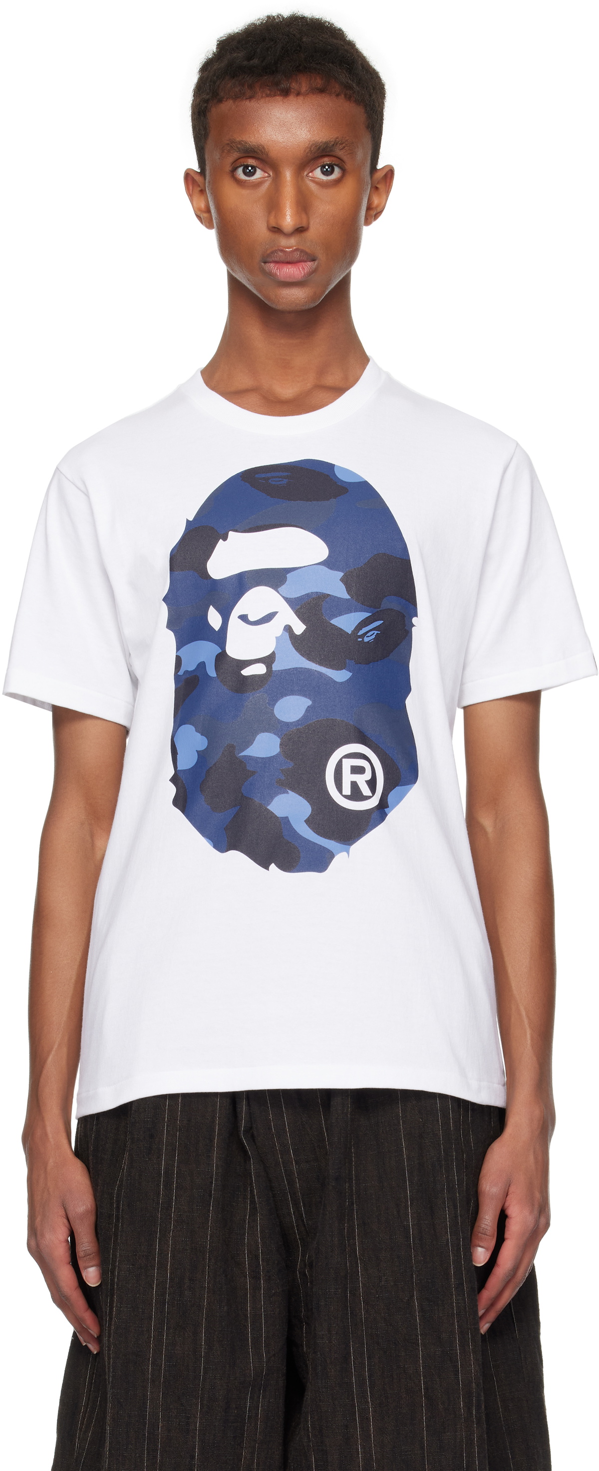 BAPE White & Navy Color Camo Big Ape Head T-shirt A Bathing Ape