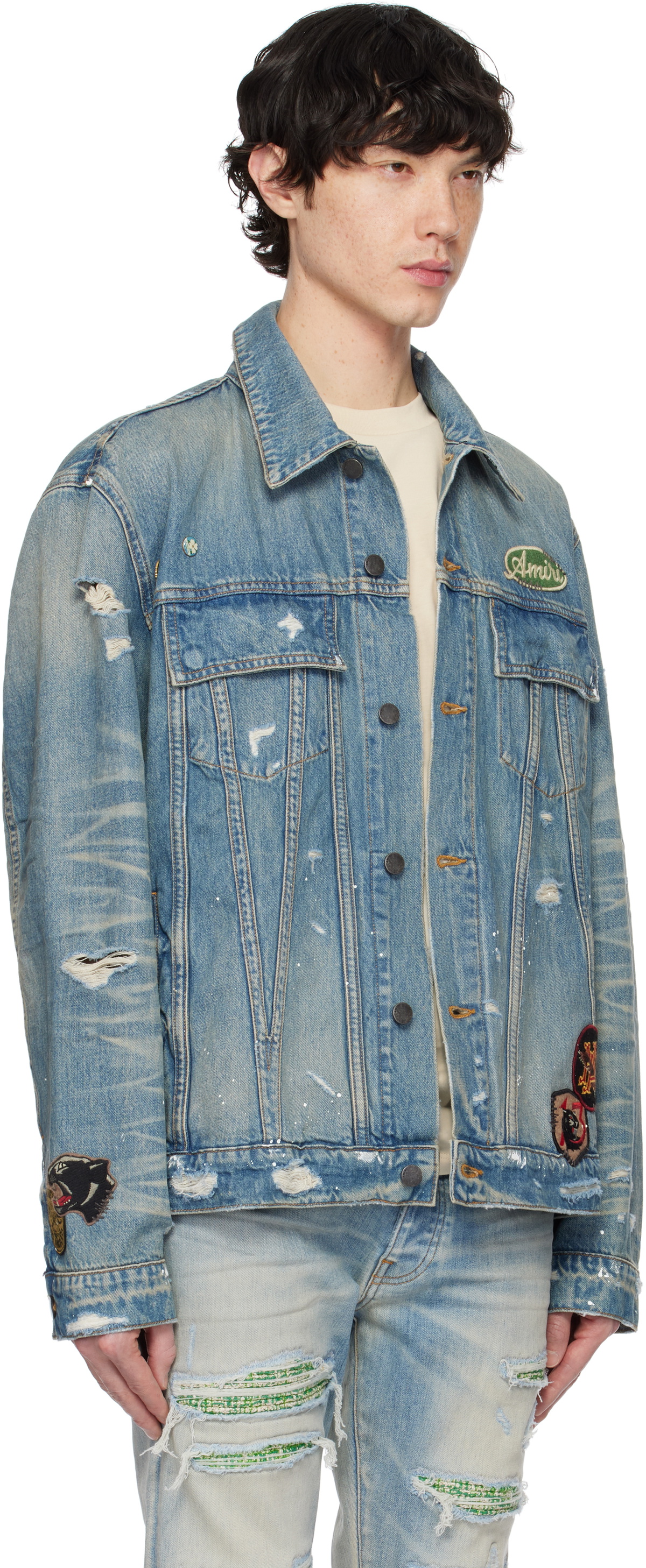 AMIRI Blue Vintage Pegasus Denim Trucker Jacket Amiri