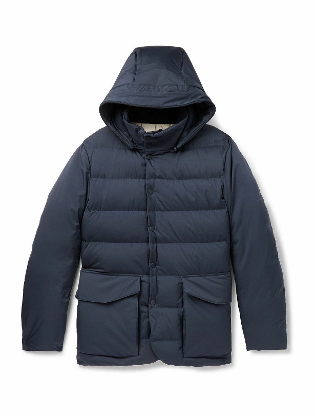 Photo: Loro Piana - Clearwater Quilted Storm System Shell Hooded Down Jacket - Blue