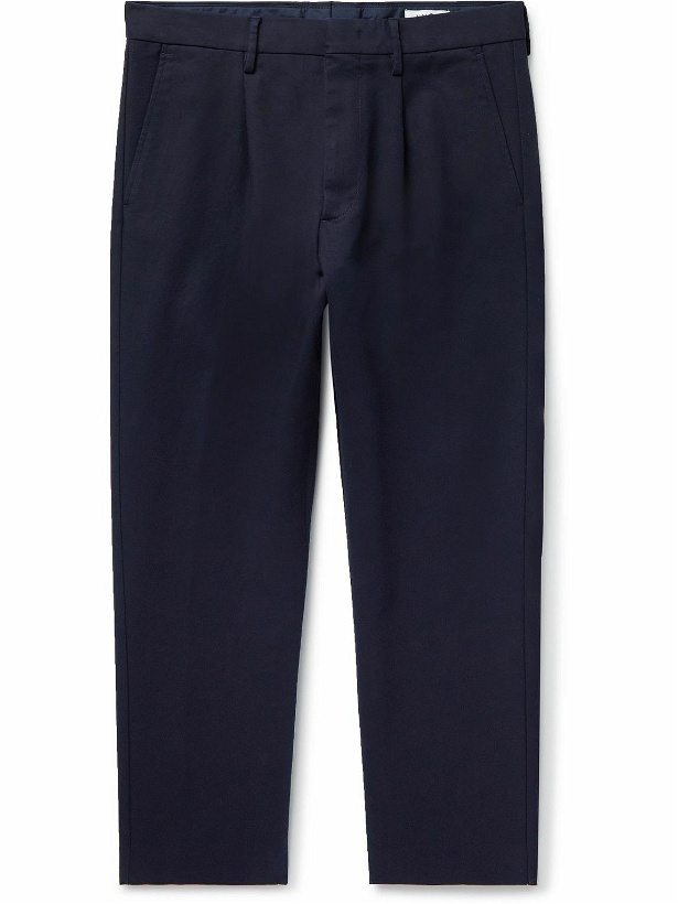 Photo: NN07 - Bill Straight-Leg Cropped Pleated Stretch-Cotton Trousers - Blue