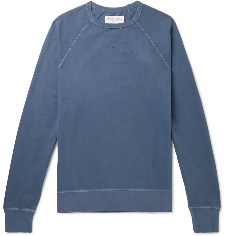 Photo: Officine Generale - Clement Pigment-Dyed Loopback Cotton-Jersey Sweatshirt - Blue