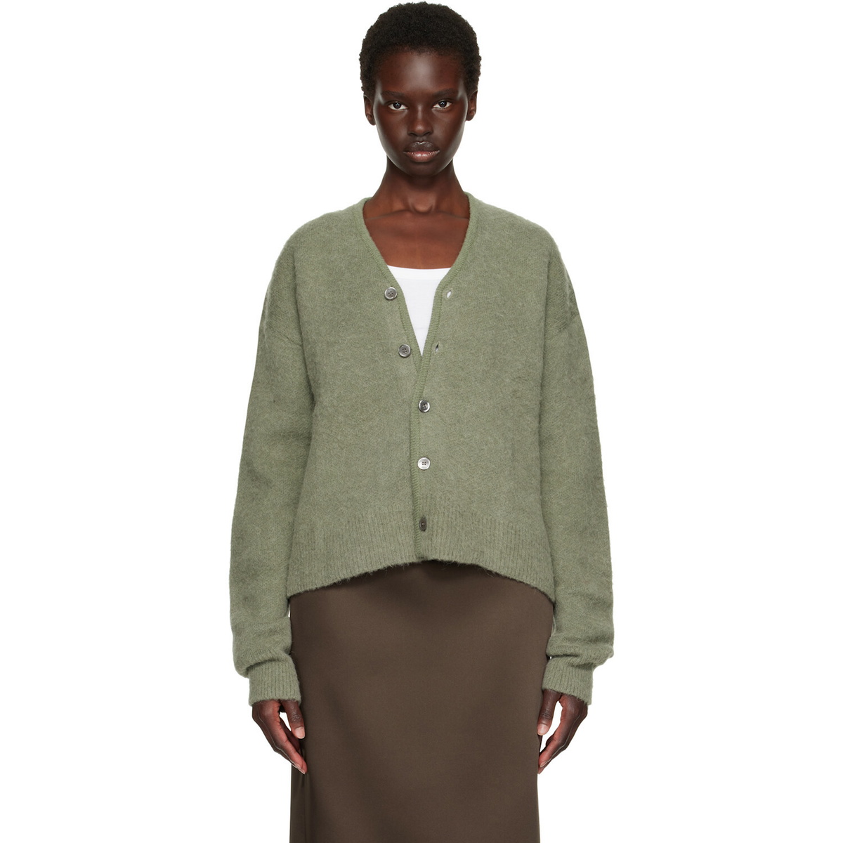 TONYWACK Greem Brushed Mohair V-neck Cardigan