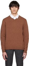 Sunspel Brown Rib Trim Sweater