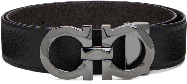 Photo: Ferragamo Black Adjustable Gancini Reversible Belt