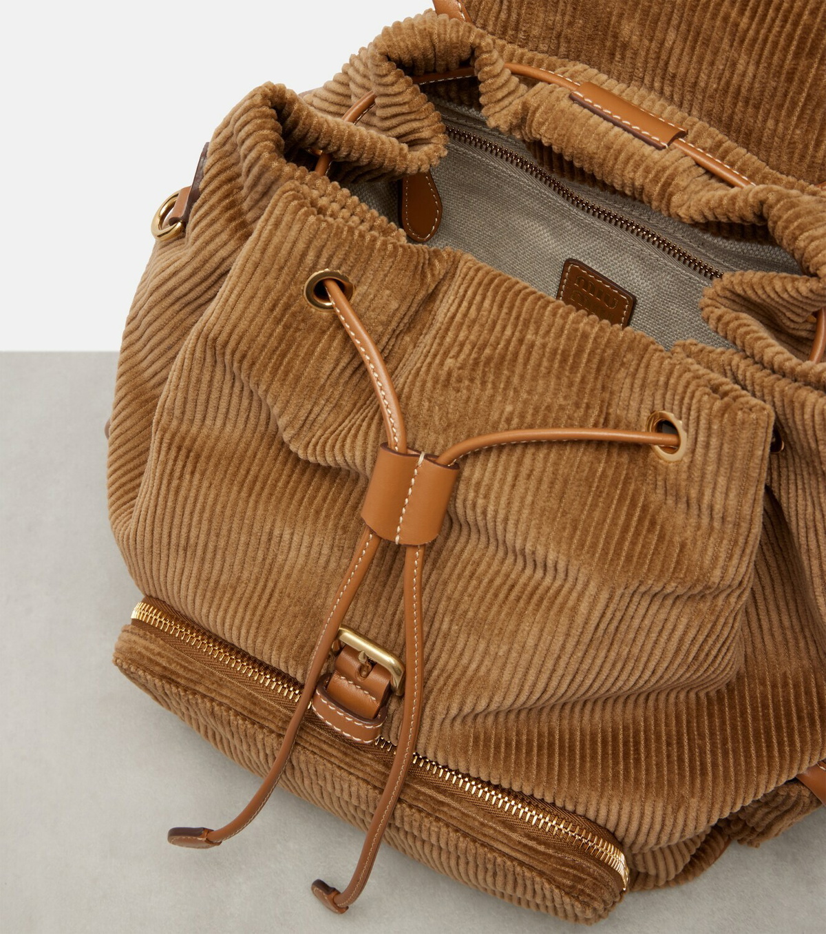 Miu Miu Leather-trimmed corduroy backpack