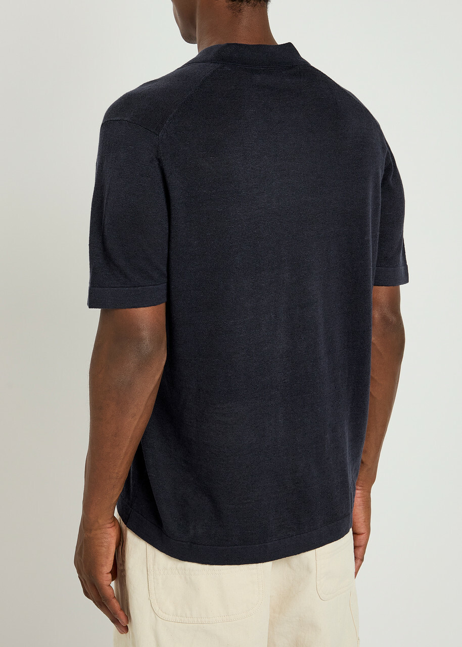Les Deux Emmanuel Fine-knit Polo Shirt Navy