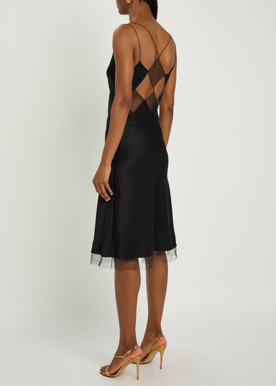 Anna October Antea Cut-out Satin Midi Dress Black