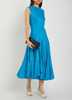 Tory Burch Flared Cotton and Silk-blend Midi Dress Bright Blue