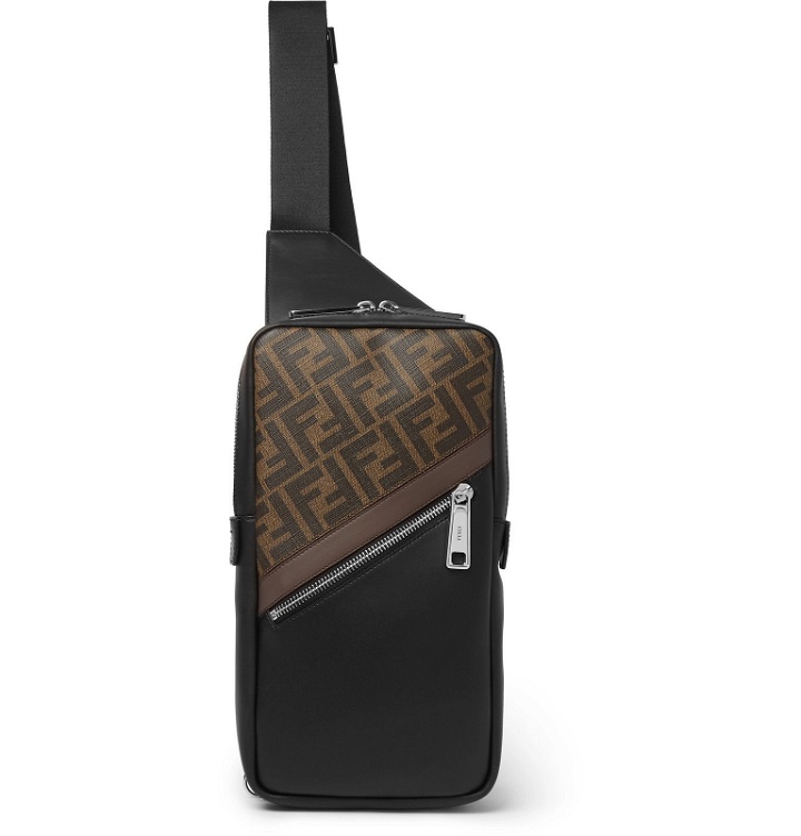 Photo: Fendi - Logo-Print Coated-Canvas and Leather Sling Bag - Brown