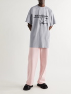 Balenciaga - RuPaul Oversized Distressed Printed Cotton-Jersey T-Shirt - Gray