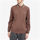 Fred Perry Men's Long Sleeve Twin Tipped Polo Shirt in Brick/Warm Grey