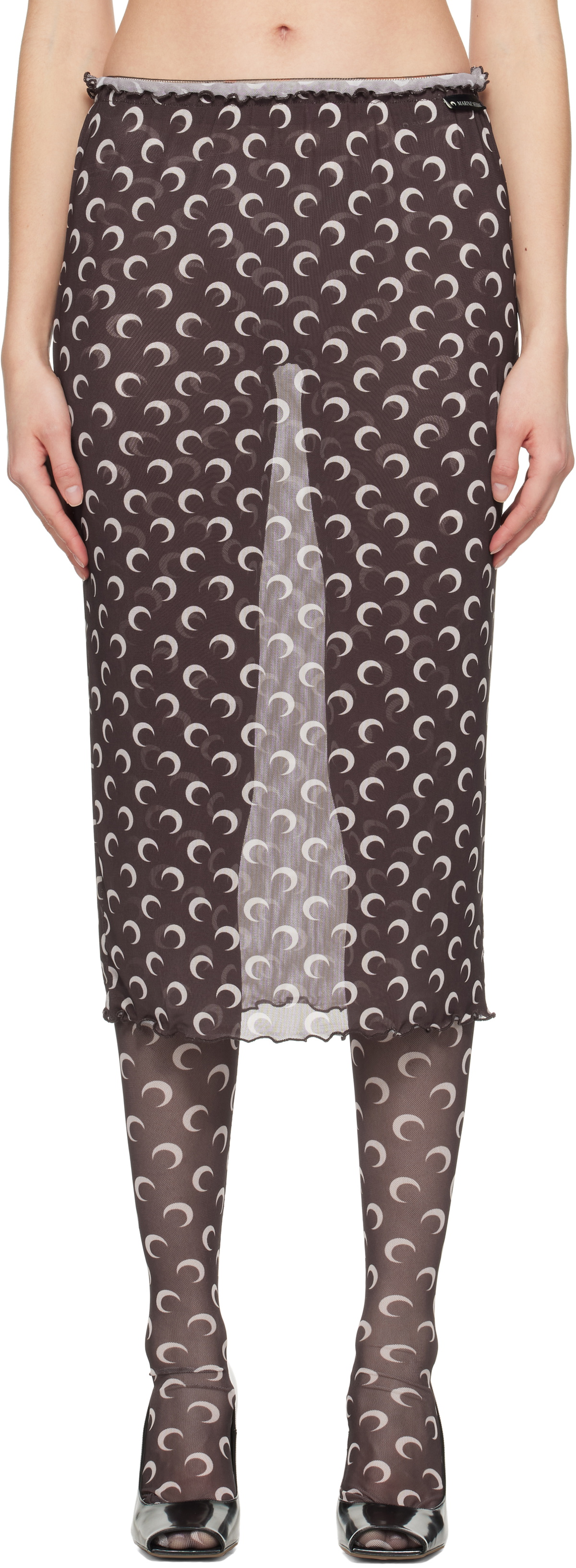 Marine Serre Brown Moon Printed Mesh Midi Skirt