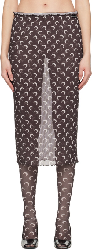Photo: Marine Serre Brown Moon Printed Mesh Midi Skirt