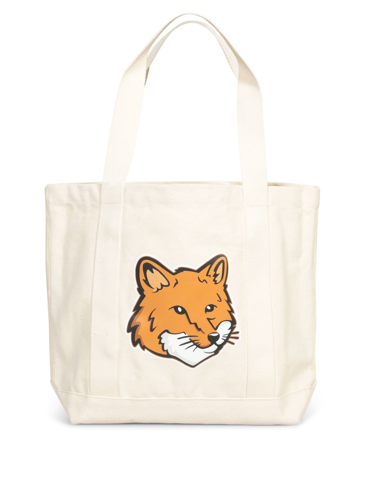 Maison Kitsuné Men's Fox Head Tote Bag in Ecru Maison Kitsune