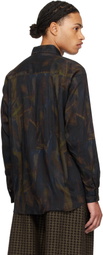 YOKE Navy Twill Patterned Regular Collar Shirt