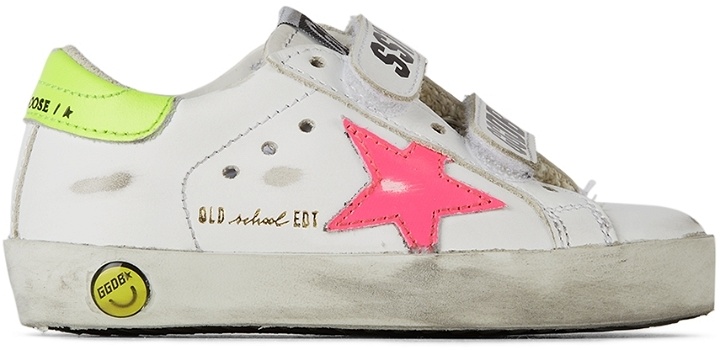 Photo: Golden Goose Baby White & Pink Old School Velcro Sneakers