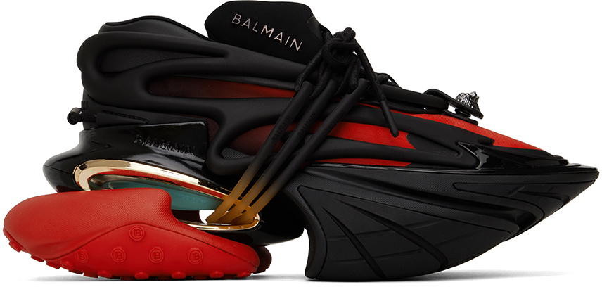 BALMAIN BLACK AND RED UNICORN SNEAKERS Balmain o1s1wg110425 Unicorn Low-Top Sneakers in Black Red  main image 3