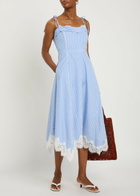 Simkhai Avaleigh Striped Lace-trim Cotton Midi Dress Blue